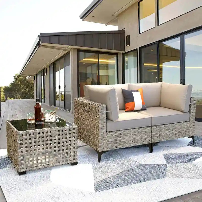 Ensemble de meubles de patio en rotin XIZZI 3 pièces avec table basse