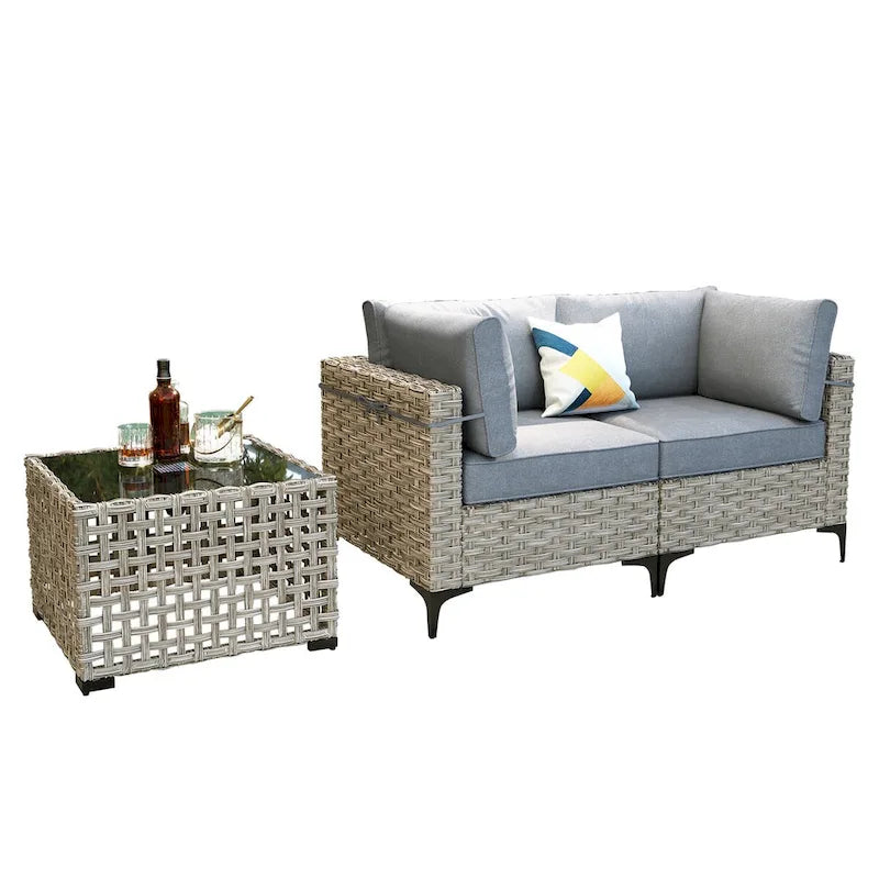 Ensemble de meubles de patio en rotin XIZZI 3 pièces avec table basse