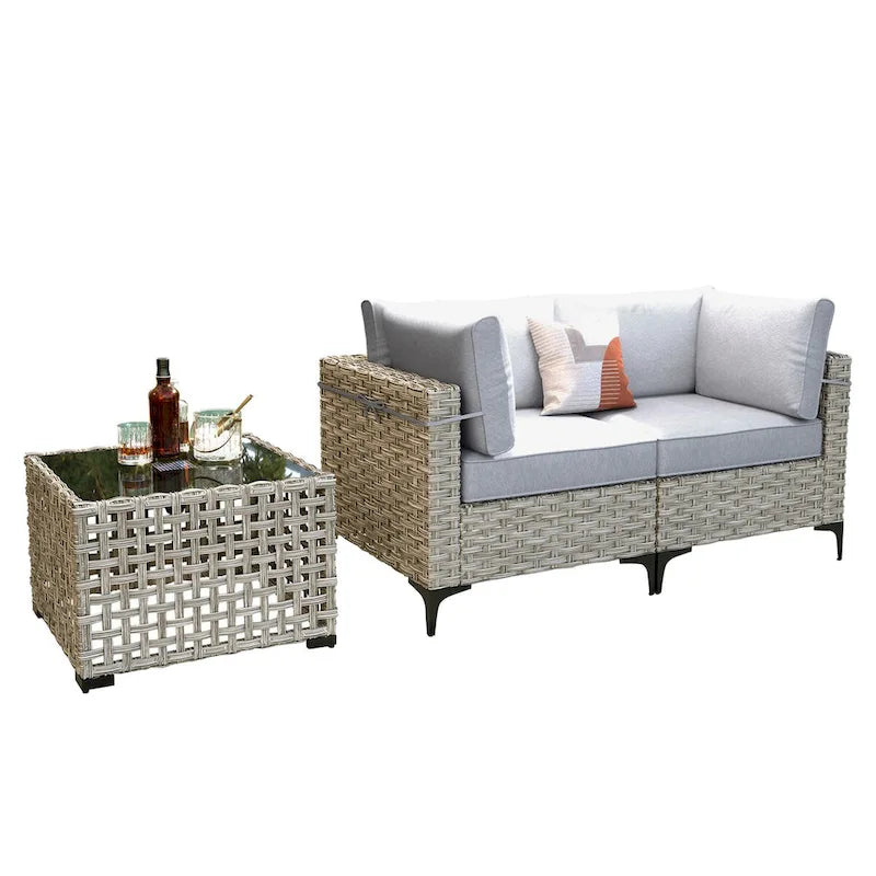 Ensemble de meubles de patio en rotin XIZZI 3 pièces avec table basse