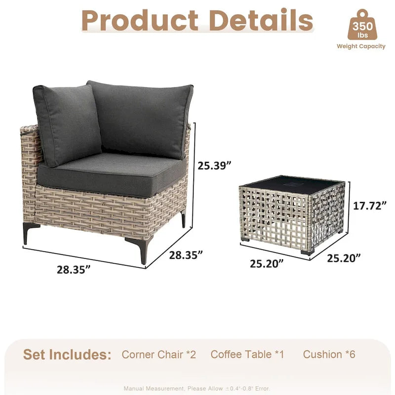 Ensemble de meubles de patio en rotin XIZZI 3 pièces avec table basse