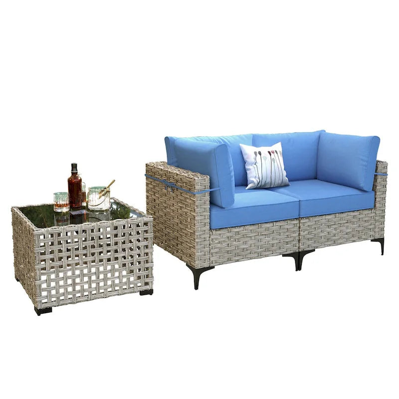 Ensemble de meubles de patio en rotin XIZZI 3 pièces avec table basse