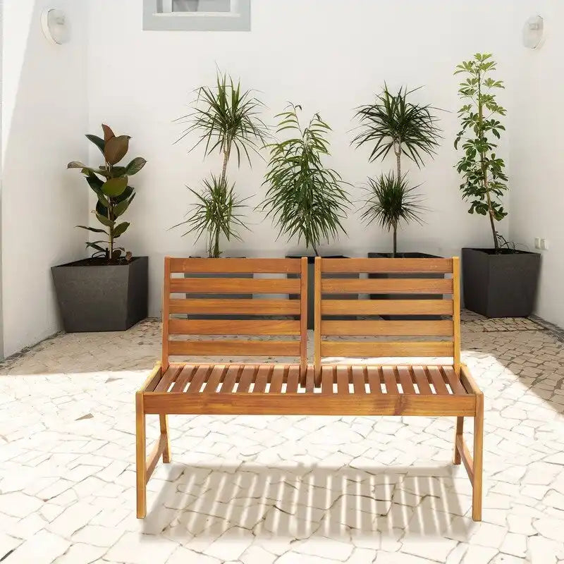 49.6in Back Adjustable Acacia Wood Bench - N/A