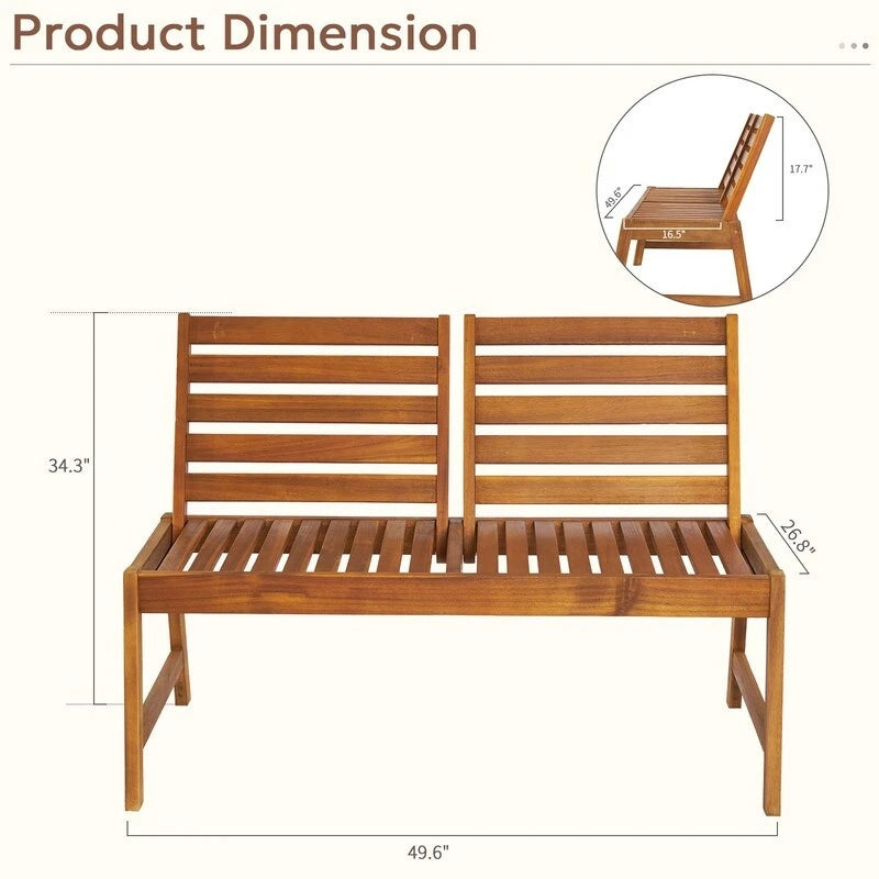 Banc arrière réglable en bois d'acacia de 126 cm - S.O.
