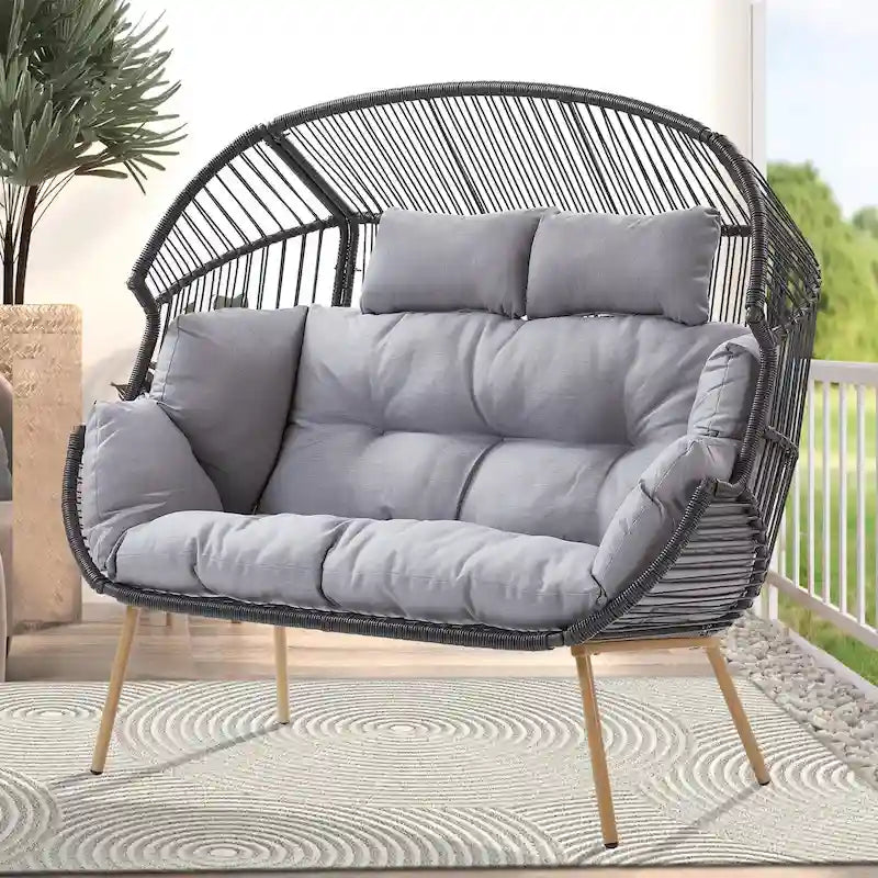 Fauteuil double œuf de patio extérieur 2 personnes - Gris foncé