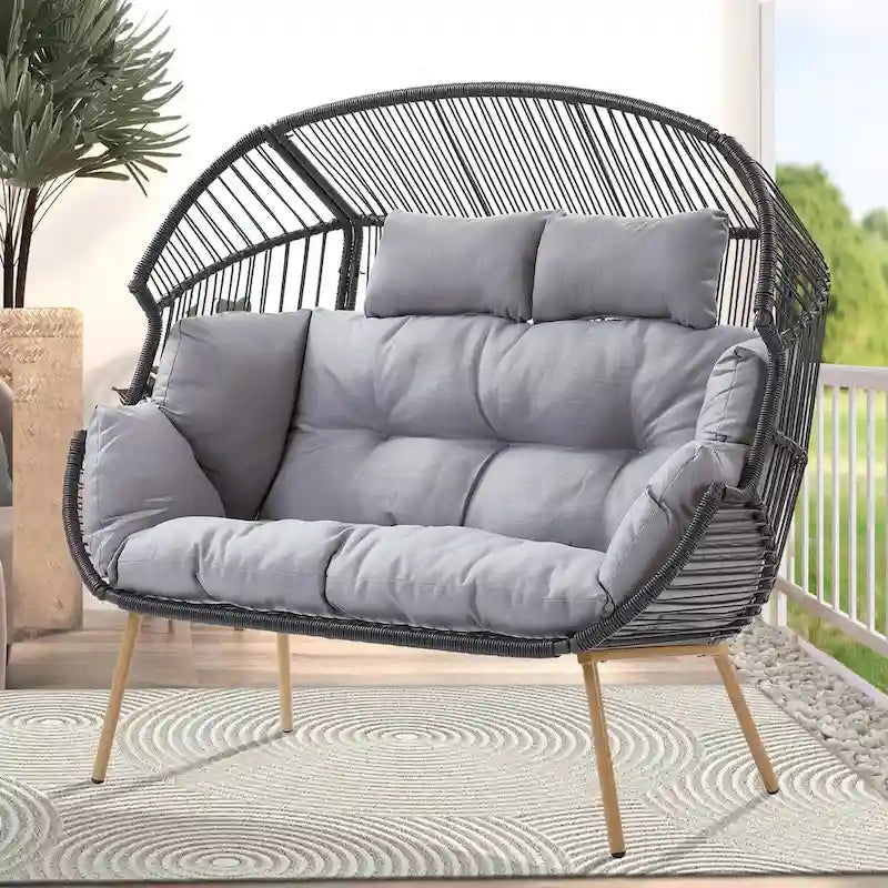 2 Person Outdoor Patio Double Egg Chair - Dark Grey