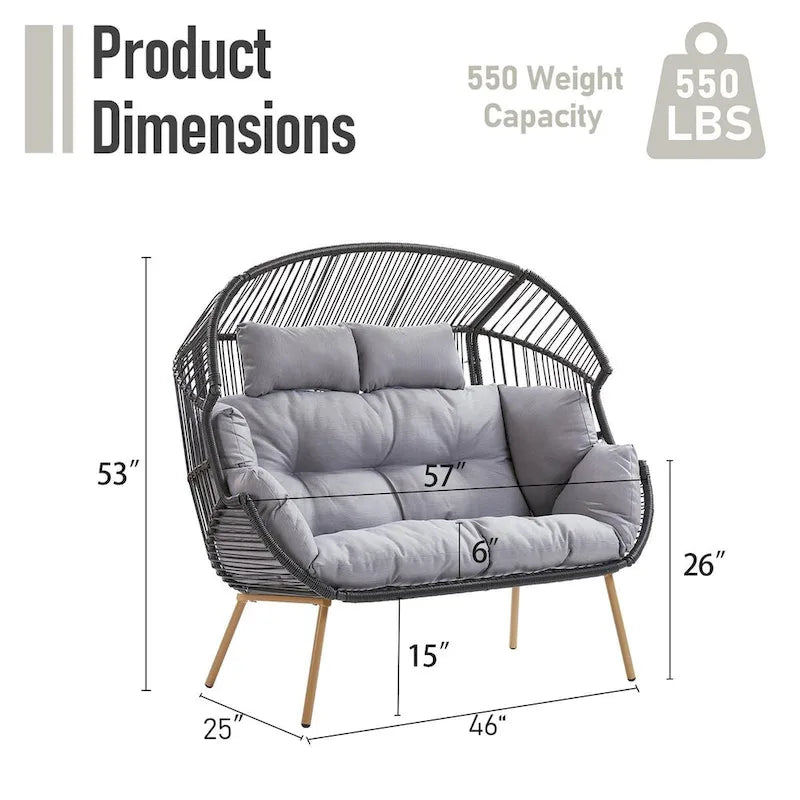 Fauteuil double œuf de patio extérieur 2 personnes - Gris foncé