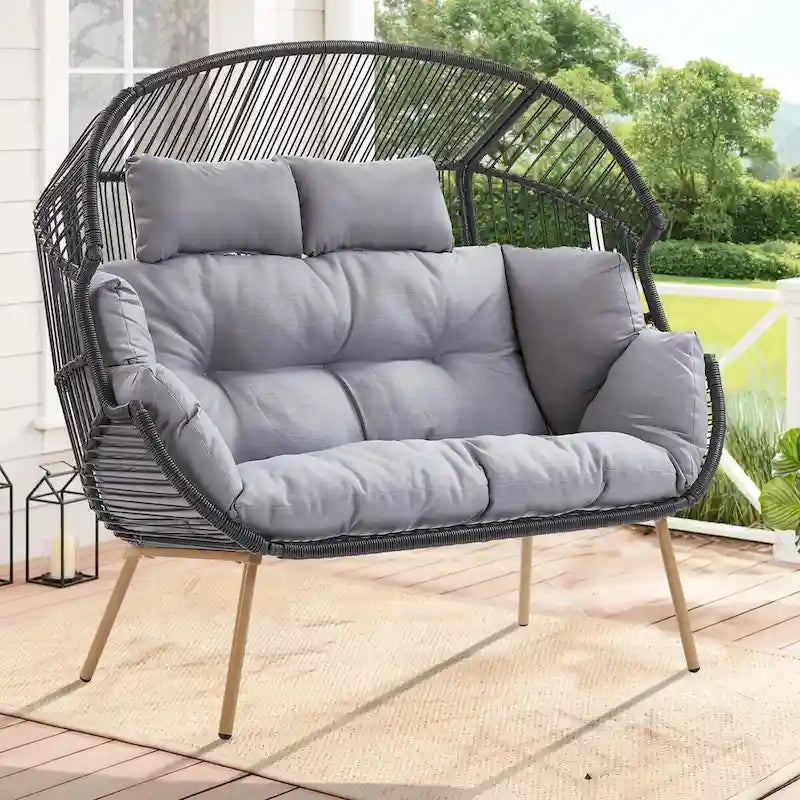 Fauteuil double œuf de patio extérieur 2 personnes - Gris foncé