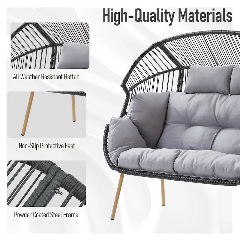 Fauteuil double œuf de patio extérieur 2 personnes - Gris foncé