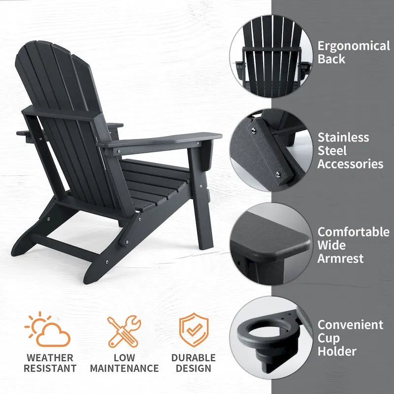 Chaise Adirondack pliante Vrakae avec porte-gobelet, ensemble de 2