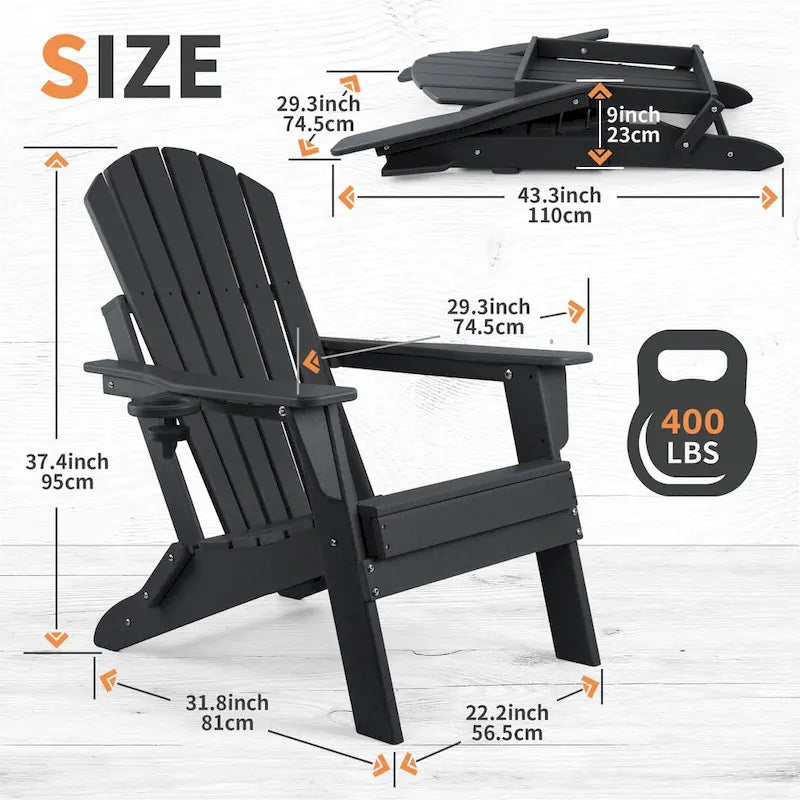 Chaise Adirondack pliante Vrakae avec porte-gobelet, ensemble de 2