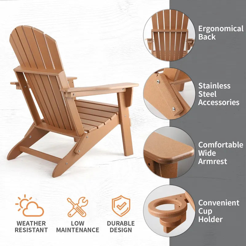 Chaise Adirondack pliante Vrakae avec porte-gobelet, ensemble de 2