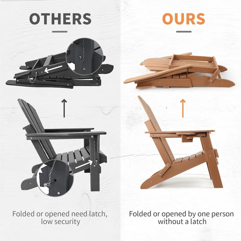 Chaise Adirondack pliante Vrakae avec porte-gobelet, ensemble de 2