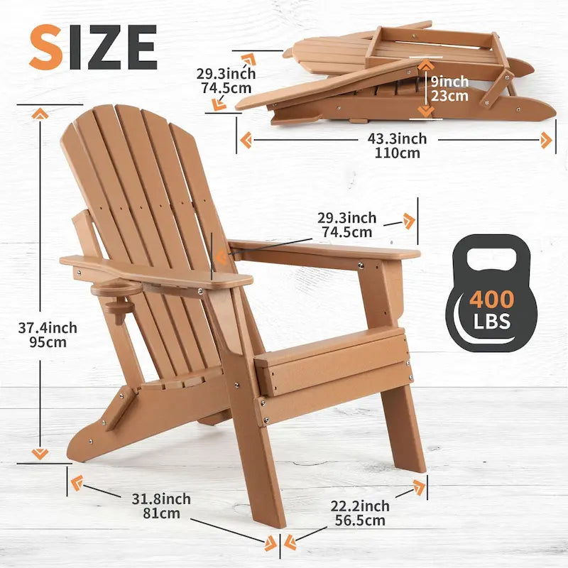 Chaise Adirondack pliante Vrakae avec porte-gobelet, ensemble de 2