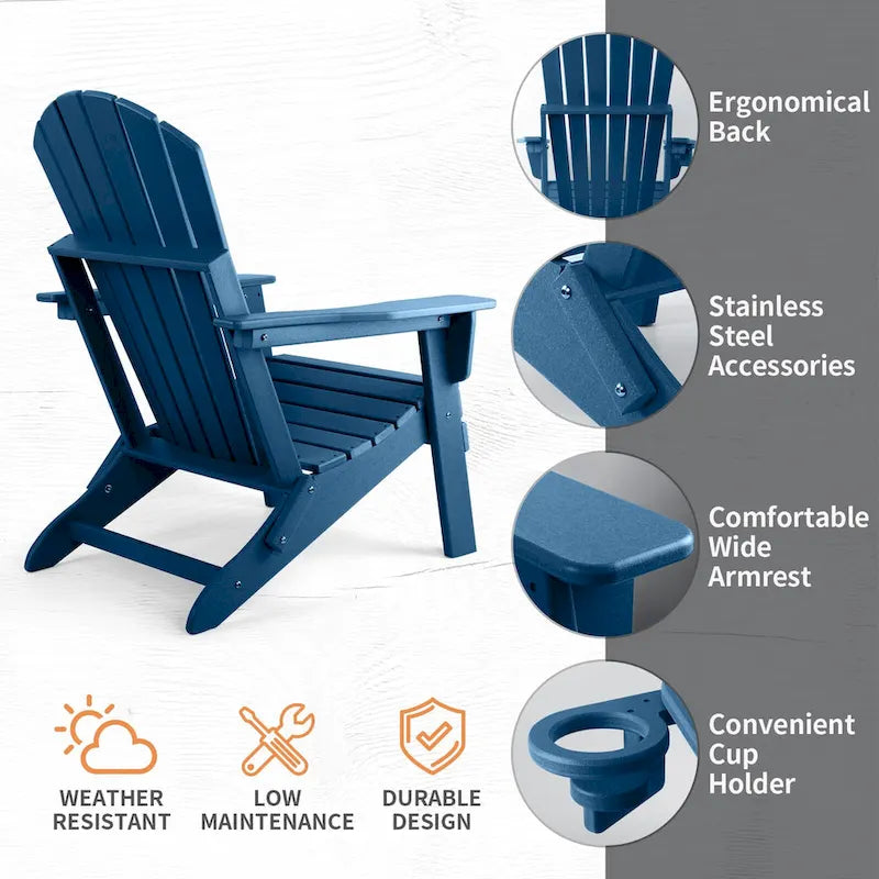 Chaise Adirondack pliante Vrakae avec porte-gobelet, ensemble de 2