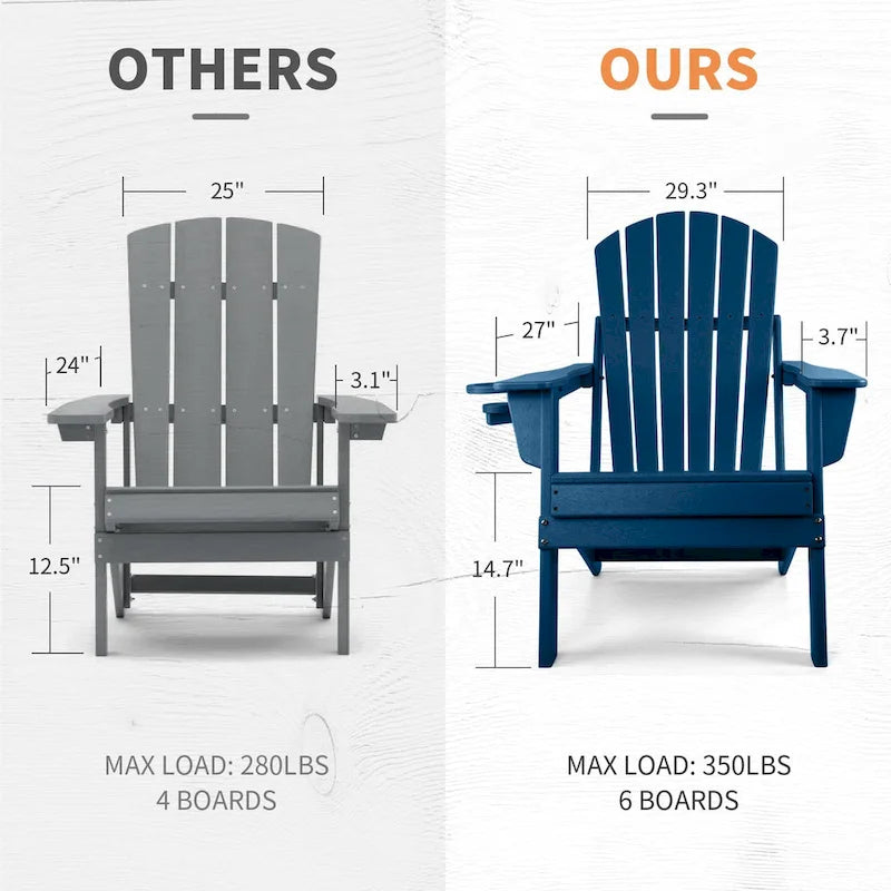Chaise Adirondack pliante Vrakae avec porte-gobelet, ensemble de 2