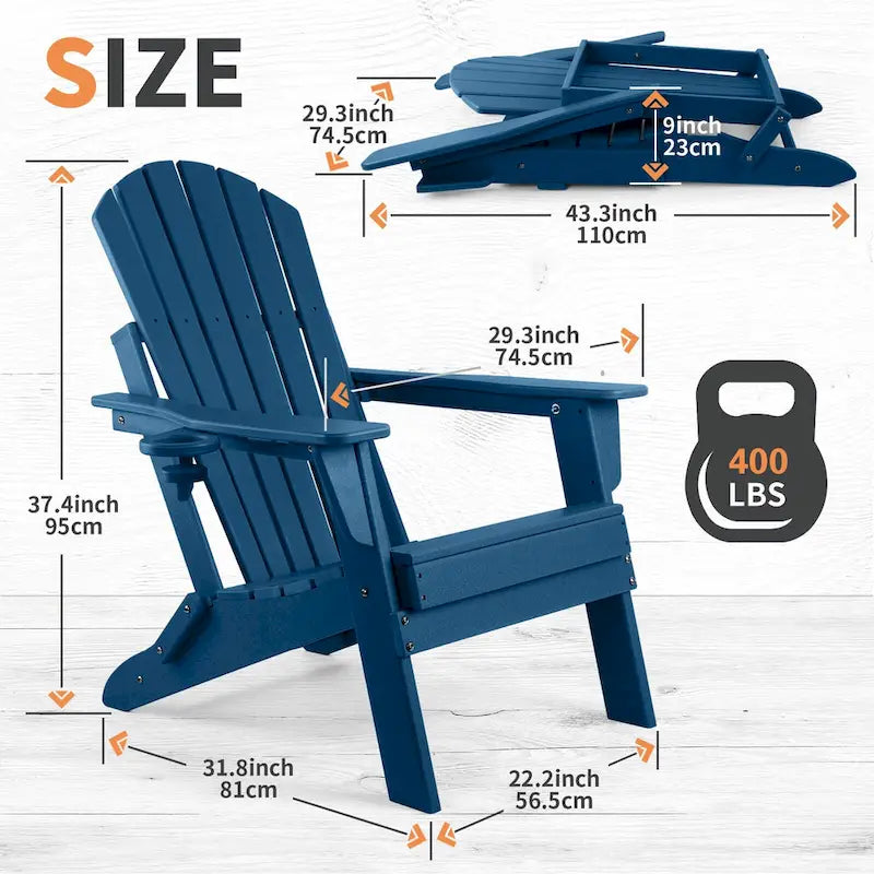 Chaise Adirondack pliante Vrakae avec porte-gobelet, ensemble de 2