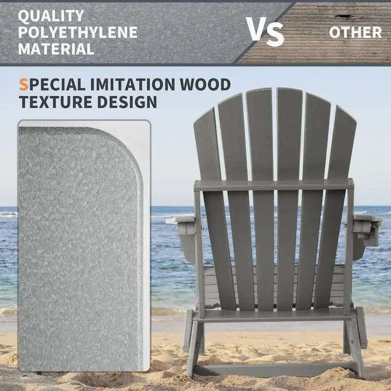 Chaise Adirondack pliante Vrakae avec porte-gobelet, ensemble de 2