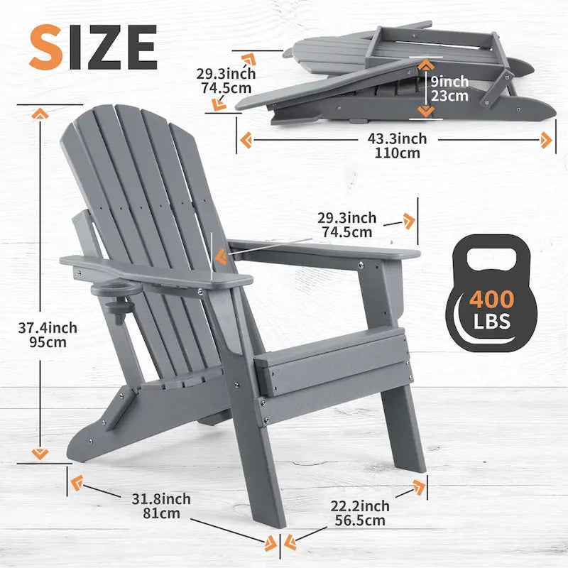 Chaise Adirondack pliante Vrakae avec porte-gobelet, ensemble de 2