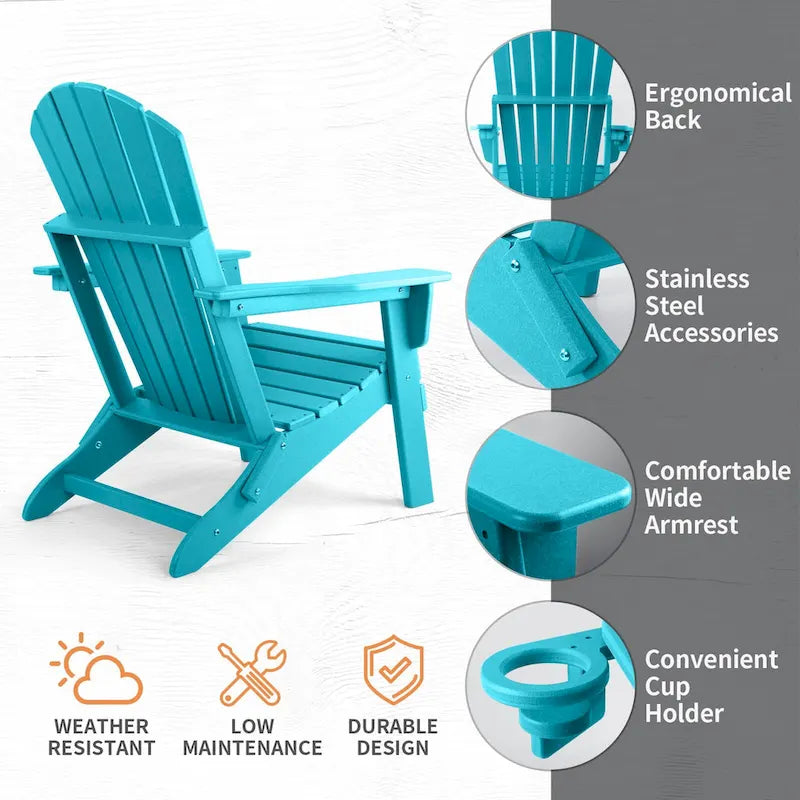 Chaise Adirondack pliante Vrakae avec porte-gobelet, ensemble de 2