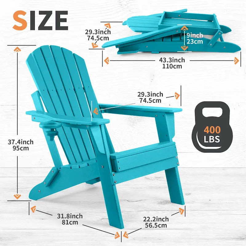 Chaise Adirondack pliante Vrakae avec porte-gobelet, ensemble de 2