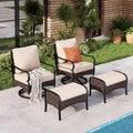 MAISON ARTS 4 Piece Patio Conversation Set, PE Wicker Rattan Outdoor Lounge Chairs with Soft Cushions 2 Ottoman