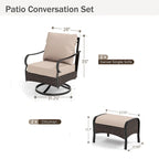 MAISON ARTS Ensemble de conversation 4 pièces pour patio, chaises longues d'extérieur en rotin osier PE avec coussins moelleux et 2 poufs