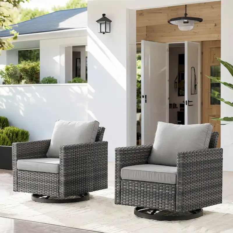 Fauteuils à bascule pivotants en osier de PE tout temps – Gris