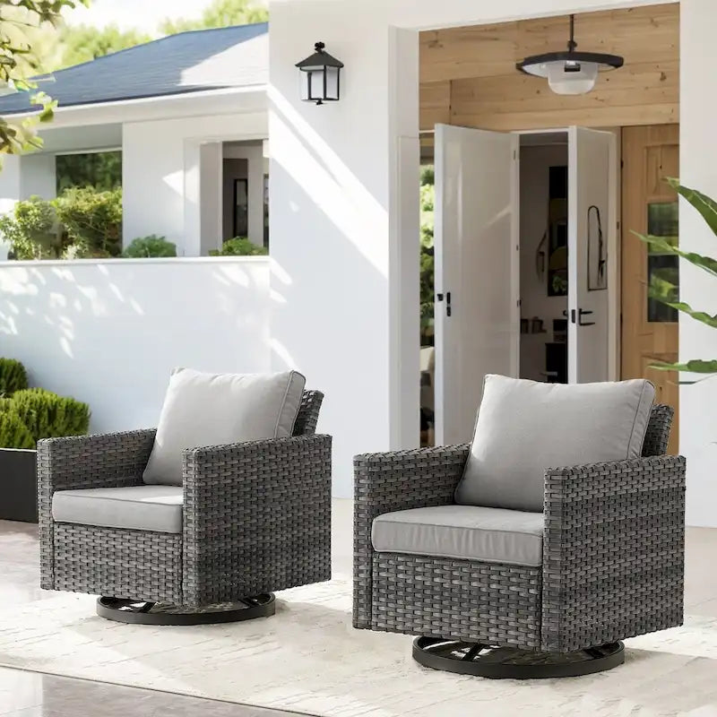 All-Weather PE Wicker Rocking Swivel Chairs - Grey