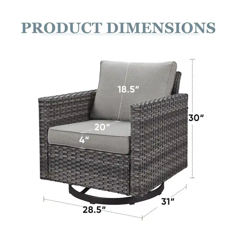Fauteuils à bascule pivotants en osier de PE tout temps – Gris