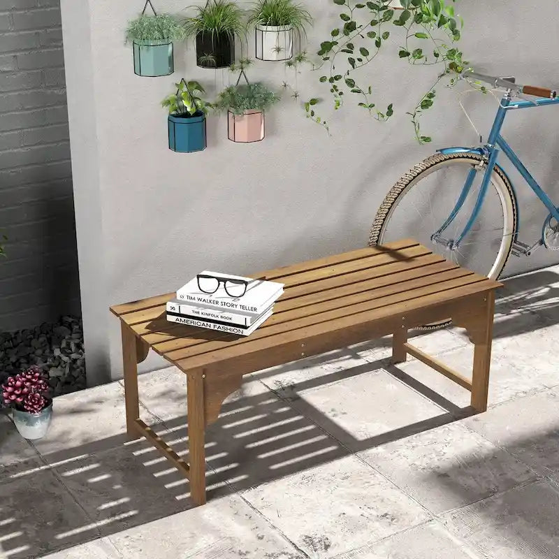 Banc de jardin en bois Outsunny, banc de parc extérieur avec assise à lattes, banc de porche sans dossier avec assise incurvée