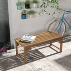 Banc de jardin en bois Outsunny, banc de parc extérieur avec assise à lattes, banc de porche sans dossier avec assise incurvée