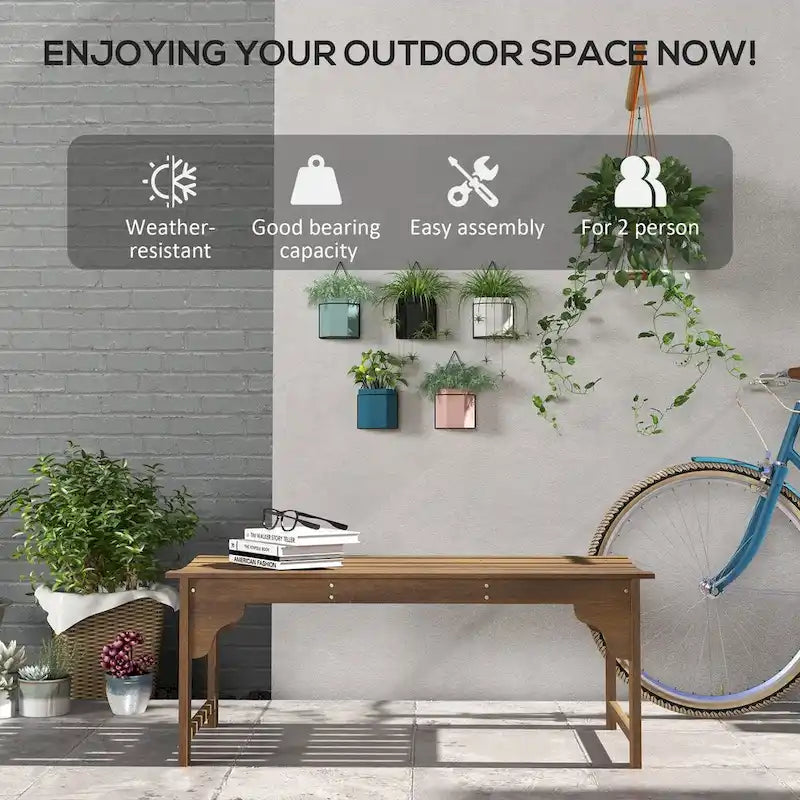 Banc de jardin en bois Outsunny, banc de parc extérieur avec assise à lattes, banc de porche sans dossier avec assise incurvée
