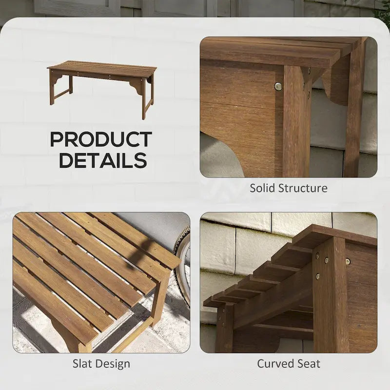 Banc de jardin en bois Outsunny, banc de parc extérieur avec assise à lattes, banc de porche sans dossier avec assise incurvée