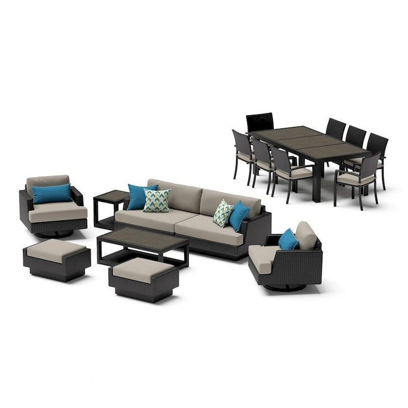 Ensemble de patio Portofino Comfort 17 pièces en bois de luxe avec mouvement et toile Sunbrella