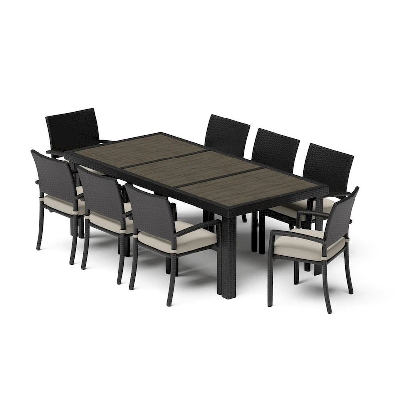Ensemble de patio Portofino Comfort 17 pièces en bois de luxe avec mouvement et toile Sunbrella