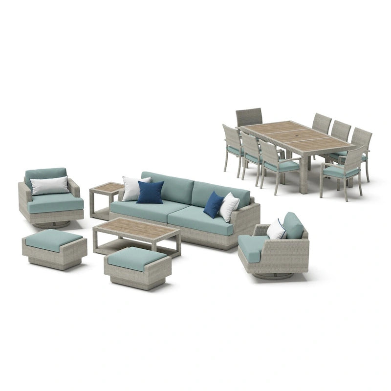 Ensemble de patio Portofino Comfort 17 pièces en bois de luxe avec mouvement et toile Sunbrella