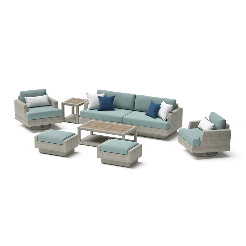 Ensemble de patio Portofino Comfort 17 pièces en bois de luxe avec mouvement et toile Sunbrella