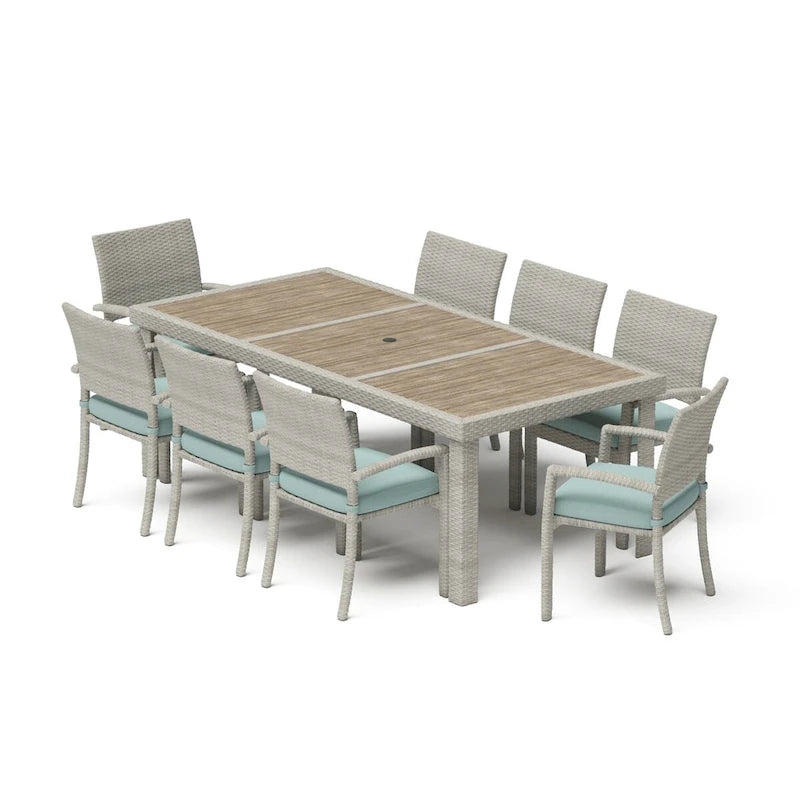 Ensemble de patio Portofino Comfort 17 pièces en bois de luxe avec mouvement et toile Sunbrella