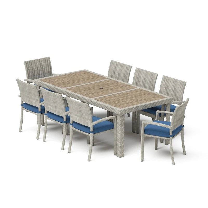 Ensemble de patio Portofino Comfort 17 pièces en bois de luxe avec mouvement et toile Sunbrella