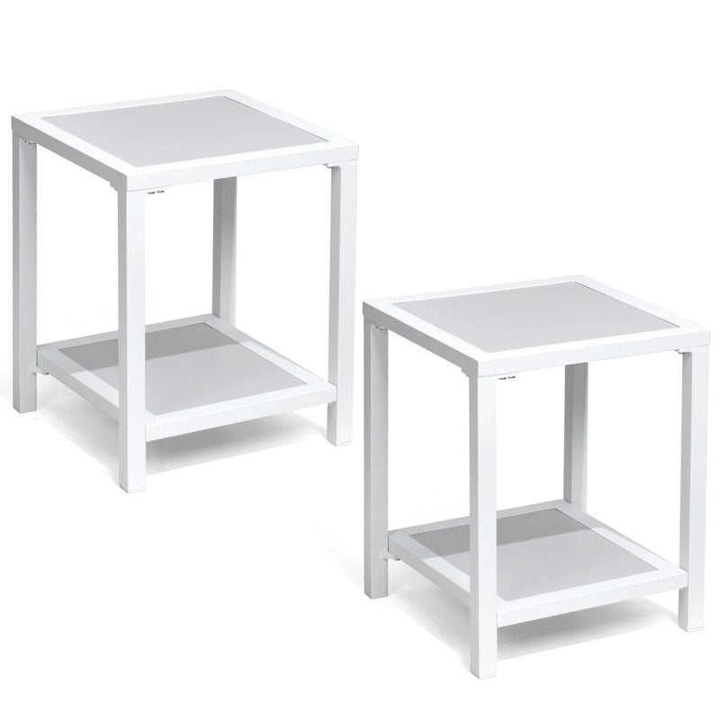 All Weather 2-Tier Patio End Table Outdoor Side Table Aluminum Frame - 15.75 L * 15.75 W * 19.68 H