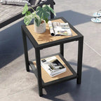 All Weather 2-Tier Patio End Table Outdoor Side Table Aluminum Frame - 15.75 L * 15.75 W * 19.68 H