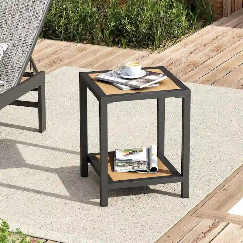 Table d'appoint de patio à 2 niveaux toutes saisons Cadre en aluminium - 15,75 L * 15,75 W * 19,68 H