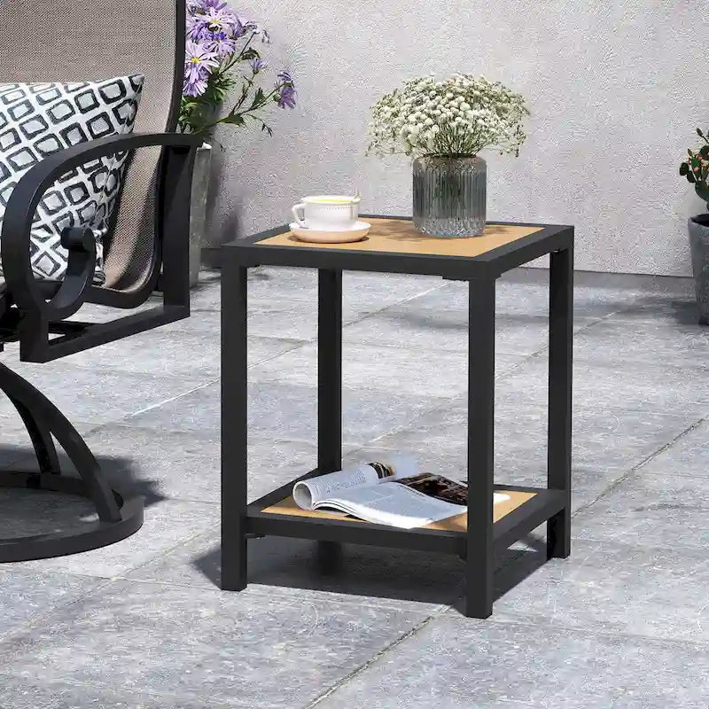 Table d'appoint de patio à 2 niveaux toutes saisons Cadre en aluminium - 15,75 L * 15,75 W * 19,68 H