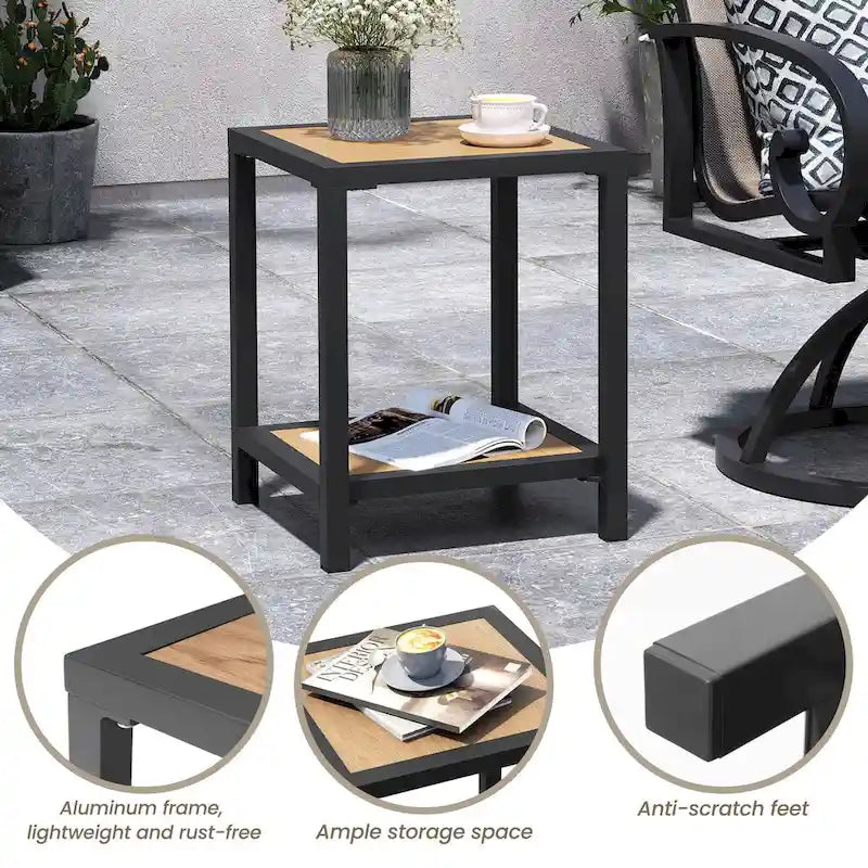 Table d'appoint de patio à 2 niveaux toutes saisons Cadre en aluminium - 15,75 L * 15,75 W * 19,68 H