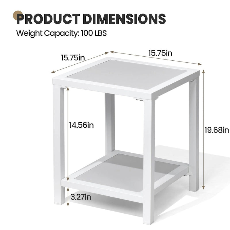 Table d'appoint de patio à 2 niveaux toutes saisons Cadre en aluminium - 15,75 L * 15,75 W * 19,68 H