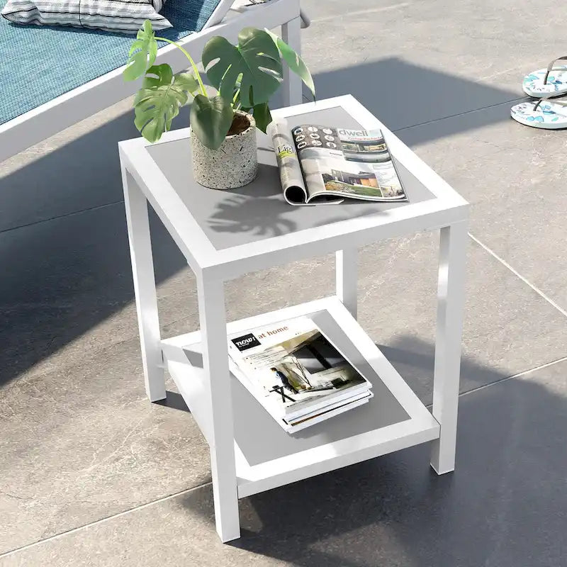 Table d'appoint de patio à 2 niveaux toutes saisons Cadre en aluminium - 15,75 L * 15,75 W * 19,68 H