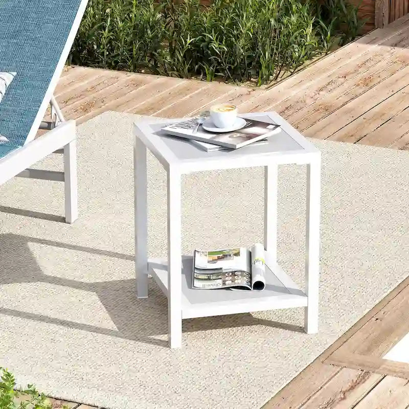 Table d'appoint de patio à 2 niveaux toutes saisons Cadre en aluminium - 15,75 L * 15,75 W * 19,68 H