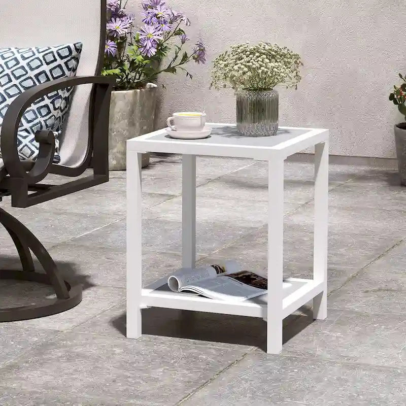 Table d'appoint de patio à 2 niveaux toutes saisons Cadre en aluminium - 15,75 L * 15,75 W * 19,68 H