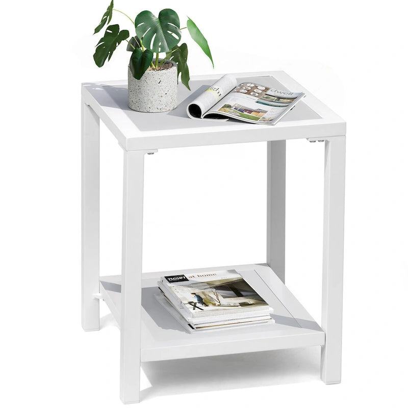 Table d'appoint de patio à 2 niveaux toutes saisons Cadre en aluminium - 15,75 L * 15,75 W * 19,68 H