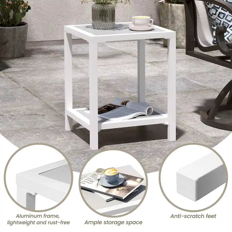 Table d'appoint de patio à 2 niveaux toutes saisons Cadre en aluminium - 15,75 L * 15,75 W * 19,68 H